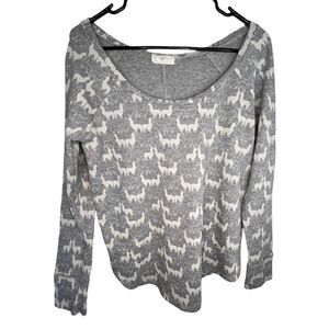 Stem Llama Patterned White and Grey Long Sleeve Thermal T-Shirt